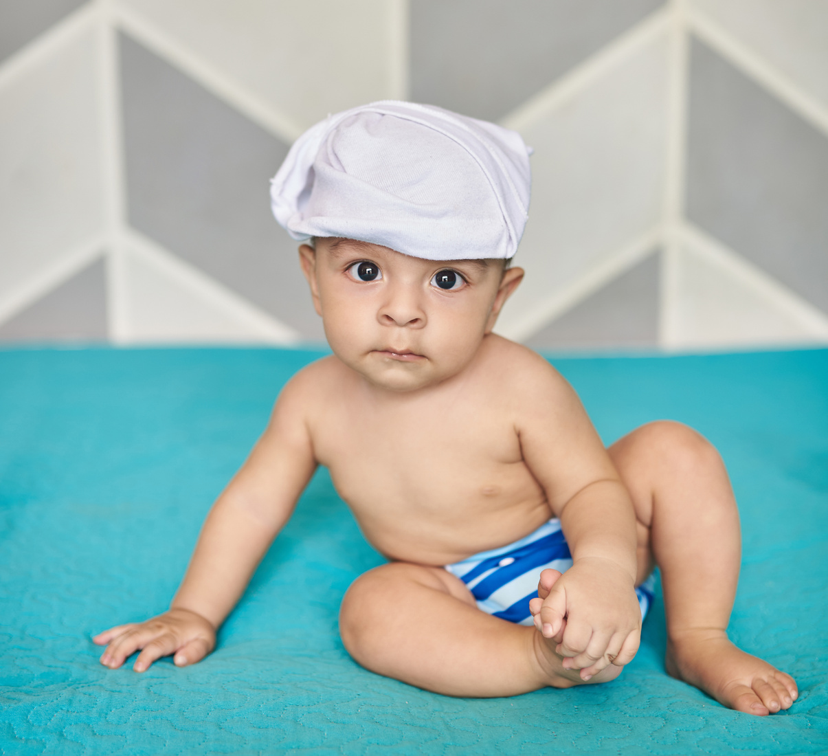 Baby boy in cloth diaper